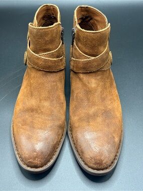 Born Brown Suede/Leather Ankle Booties with Buckle Strap Zip Up Sz. 8